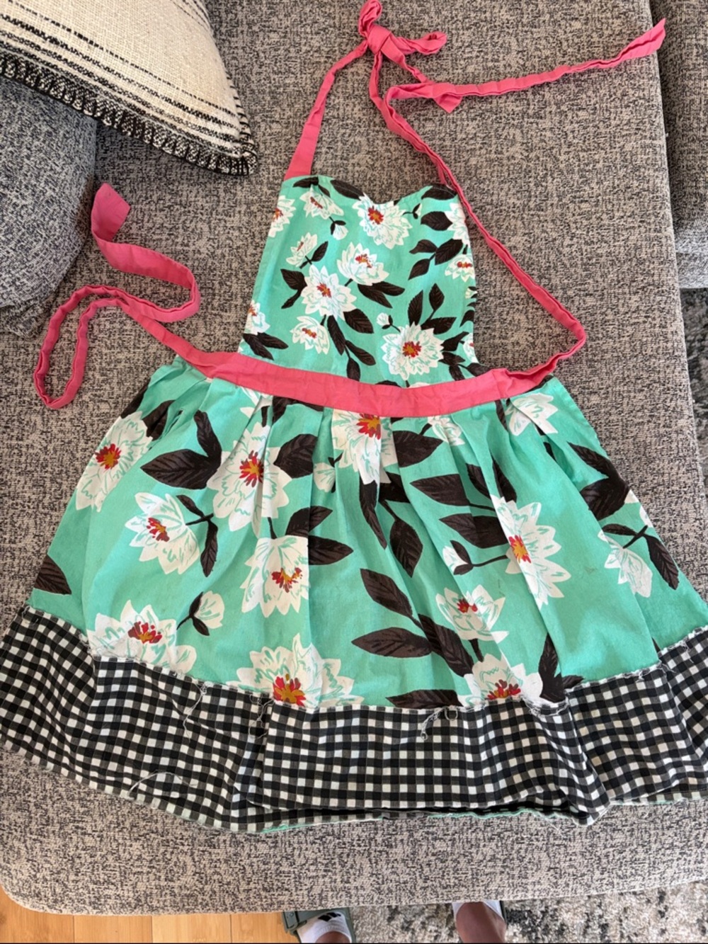 Anthropology mixed fabric Mint & Pink Halter Apron